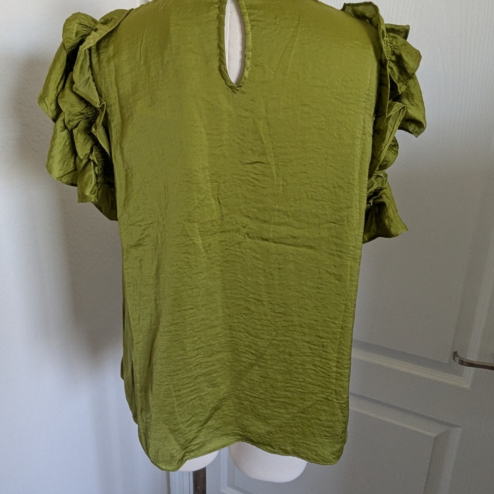 Rose & Olive Green Flutter Sleeve Smocked Blouse - Picture 3 of 5